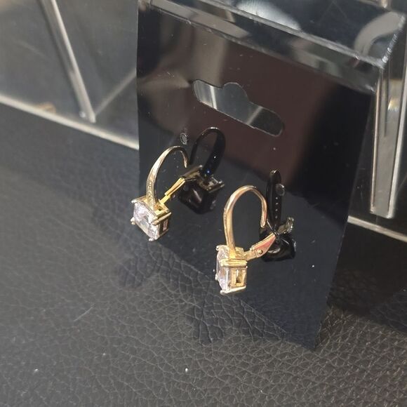 Hoops & Loops Sterling Silver CZ Asscher Cut 15mm Leverback Earrings-Yellow Gold - Picture 10 of 11